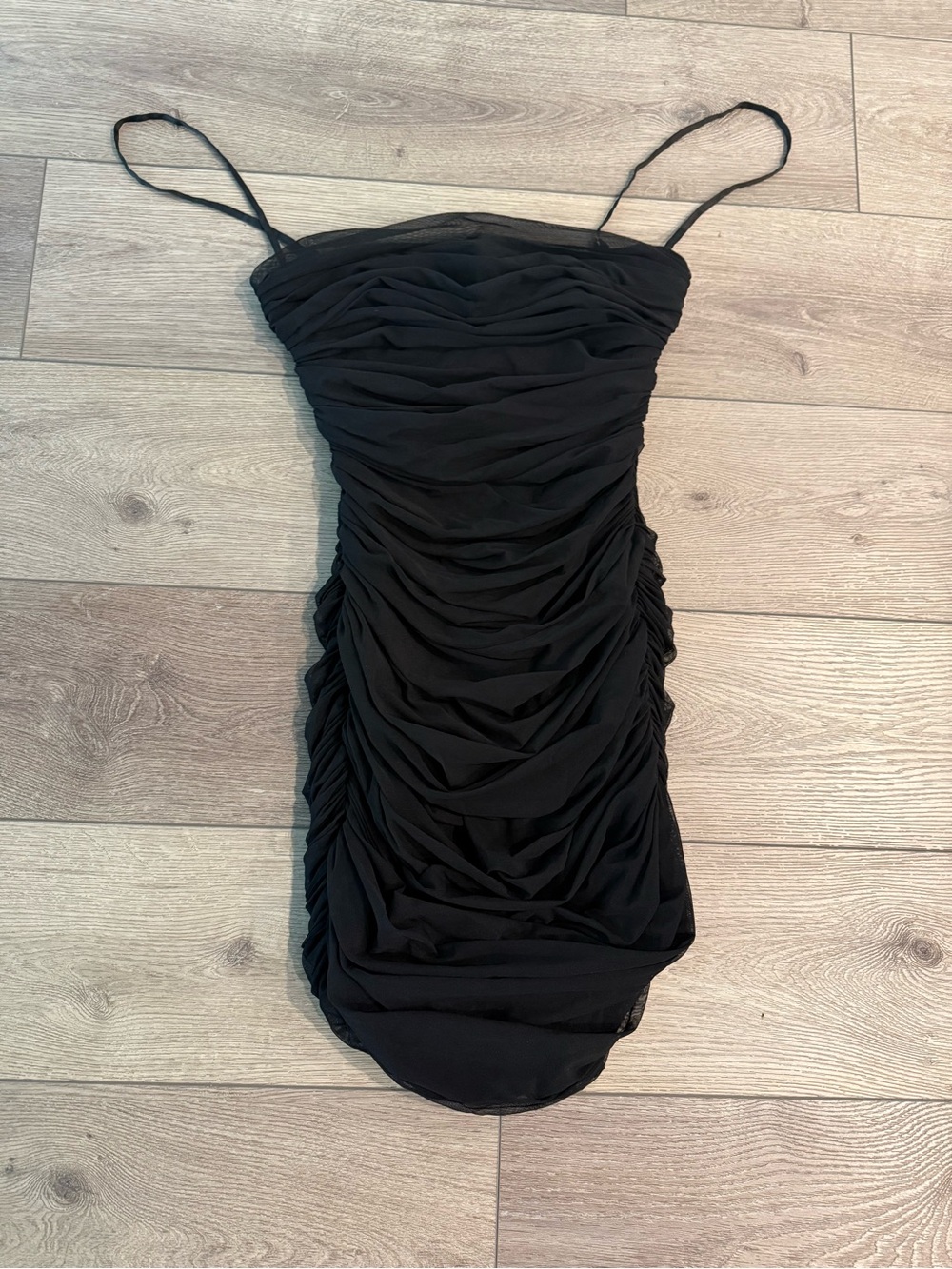 House of CB Black Ruched Spaghetti-Strap Mini Dress
